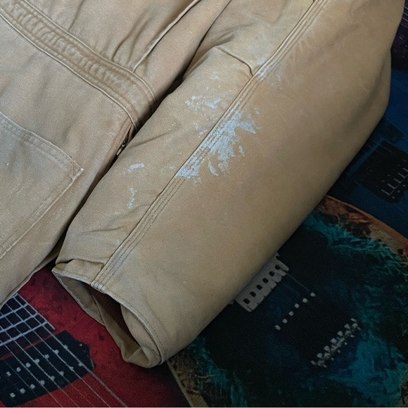 Vintage 80s Carhartt Tan Slightly Distressed Coverals W/Corduroy Collar 46 Short - Picture 7 of 16